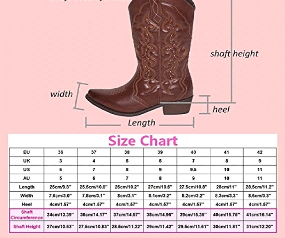 Size Chart For Cowboy Boots